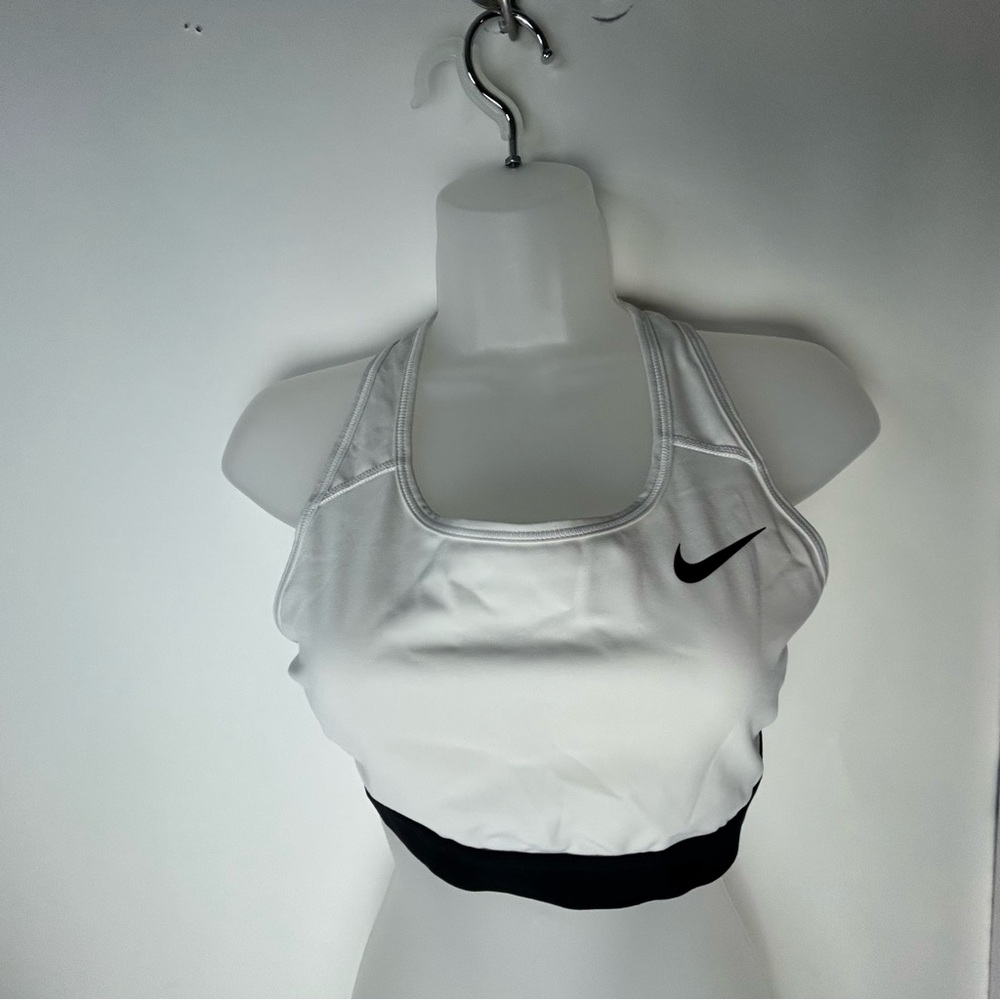 Nike Dri-Fit White with Black Elastic Band & Logo Sports Bra Medium